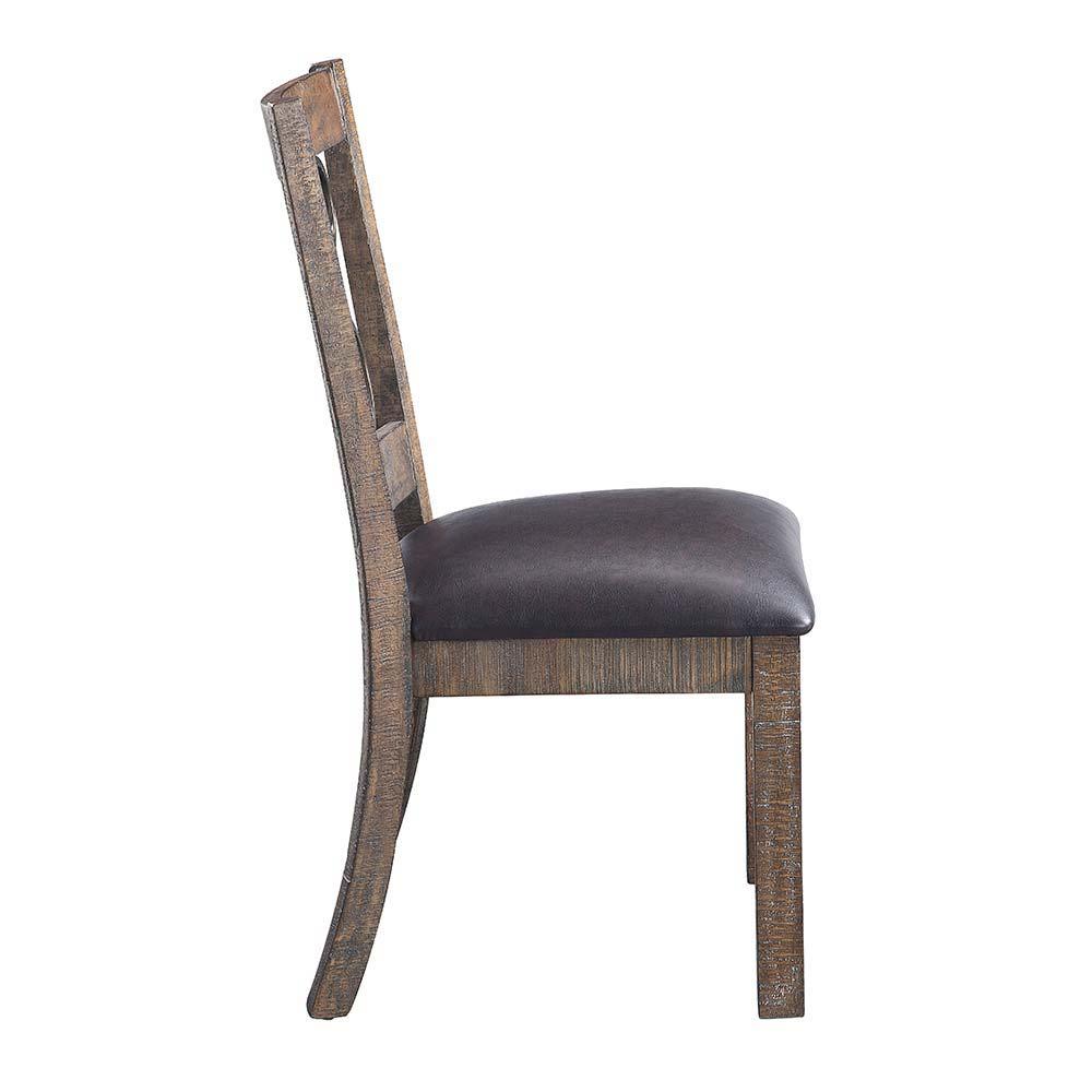 ACME - Raphaela - Side Chair (Set of 2) - Black PU & Weathered Cherry Finish - 5th Avenue Furniture
