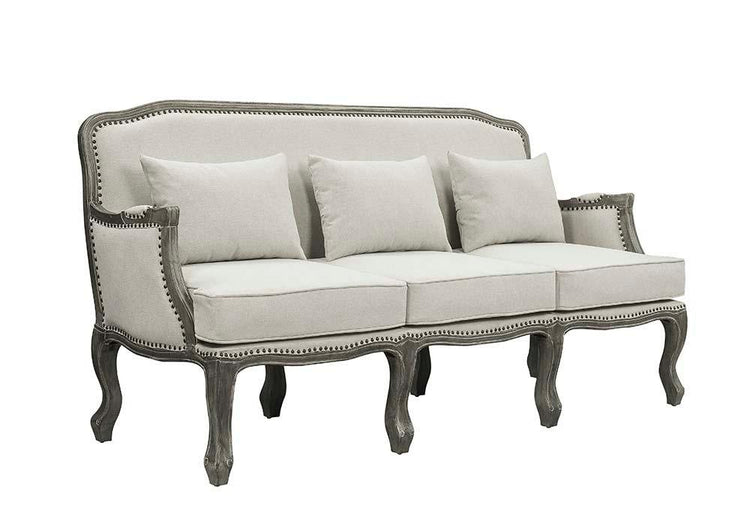 ACME - Tania - Sofa - Cream Linen & Brown Finish - 5th Avenue Furniture