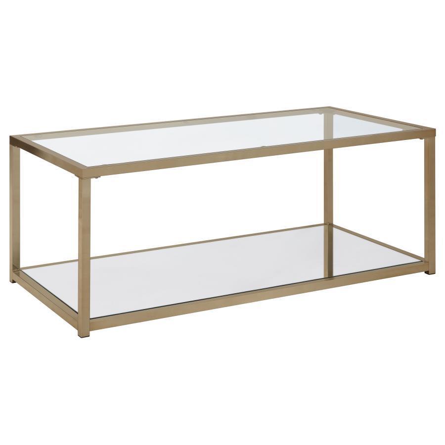 CoasterEssence - Cora - Coffee Table With Mirror Shelf - Chocolate Chrome - 5th Avenue Furniture