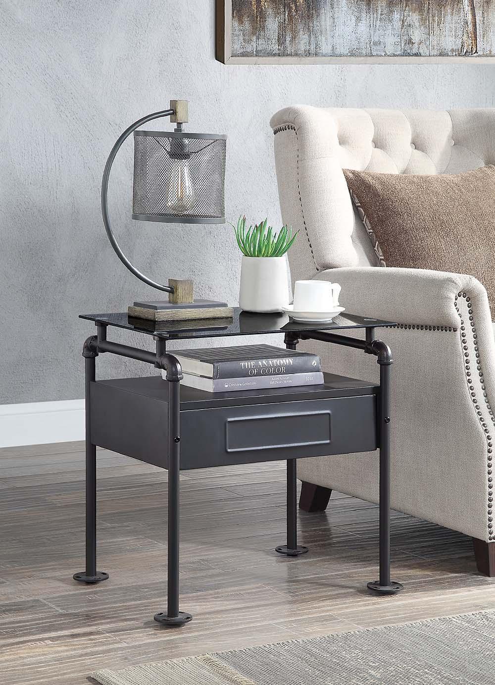 ACME - Nicipolis - Nightstand - Glass & Sandy Gray - 5th Avenue Furniture