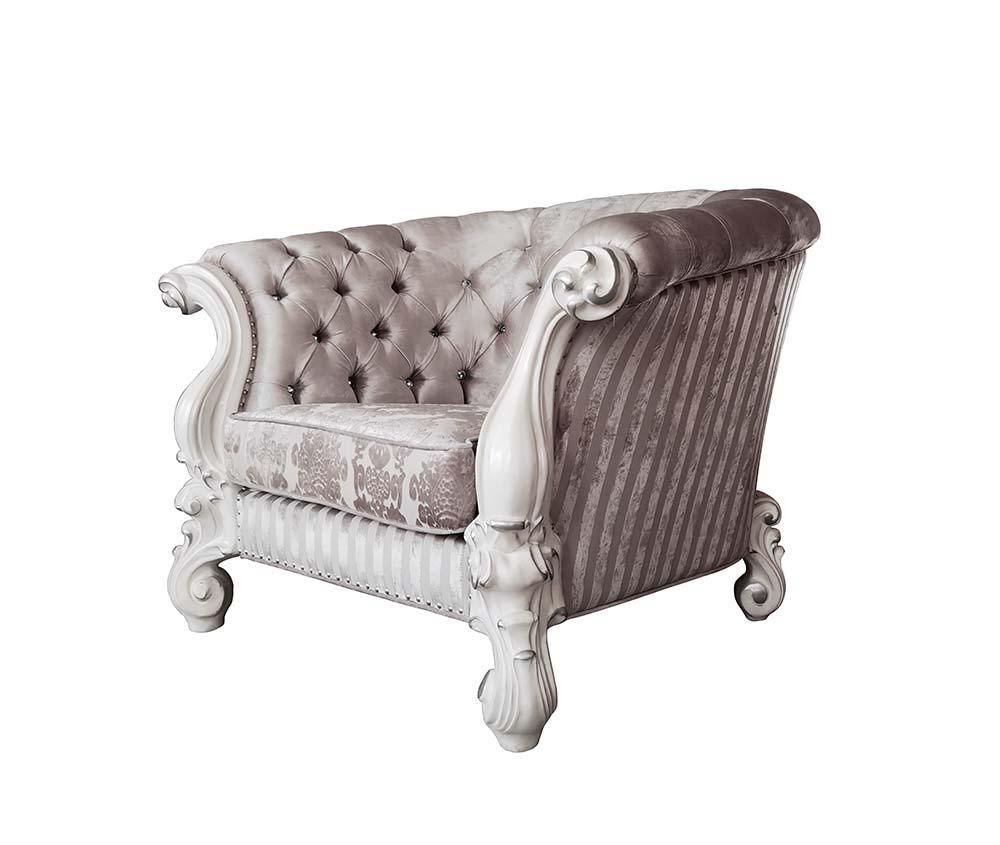 ACME - Versailles - Chair - Ivory Fabric & Bone White Finish - 5th Avenue Furniture