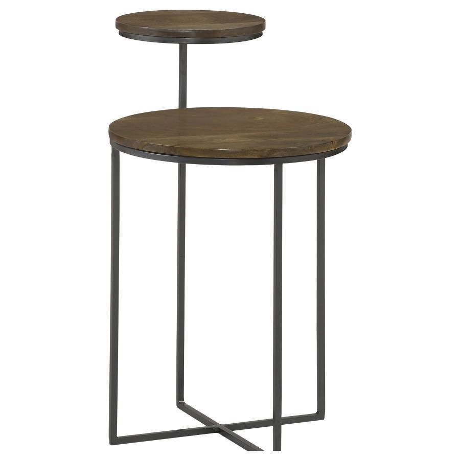 CoasterEssence - Yael - Round Accent Table - Natural And Gunmetal - 5th Avenue Furniture