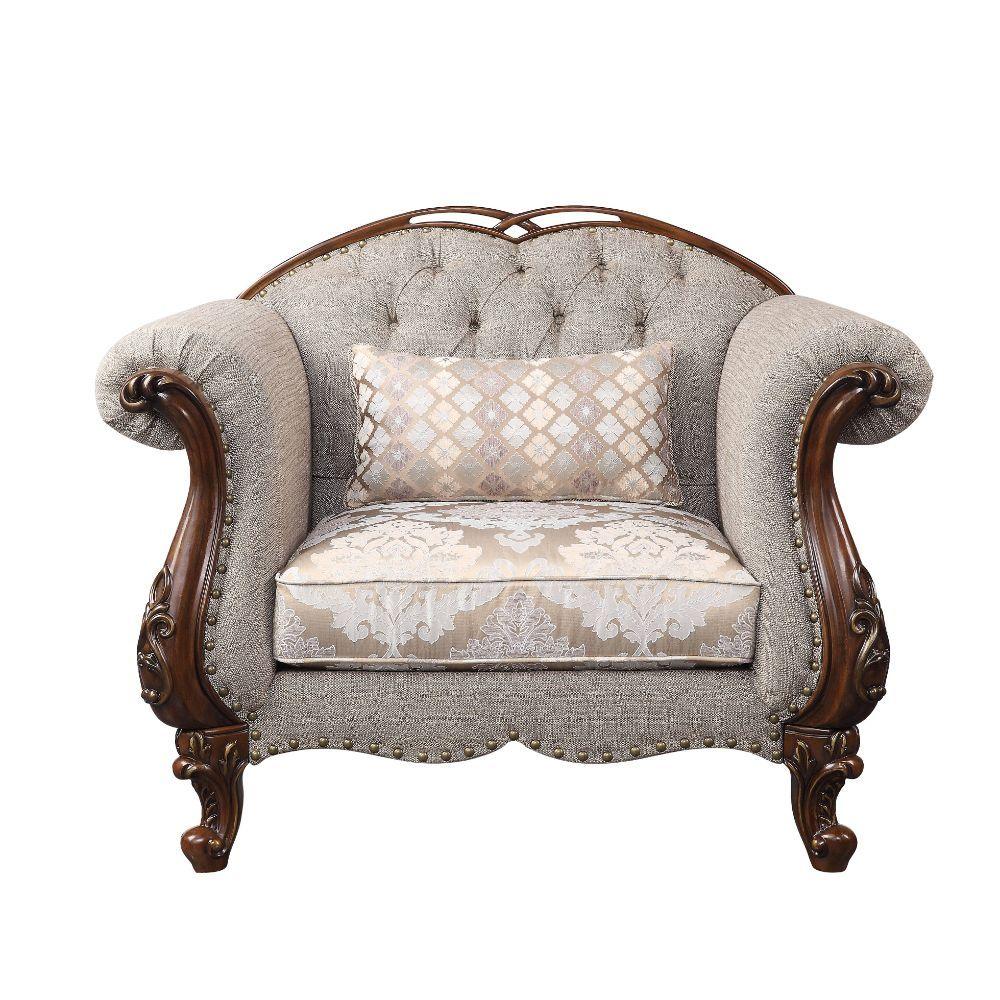 ACME - Miyeon - Chair - Fabric & Cherry - 5th Avenue Furniture