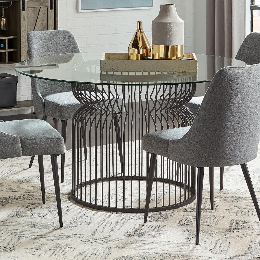 Coaster Fine Furniture - Granvia - Round Glass Top Dining Table - Clear And Gunmetal - 5th Avenue Furniture