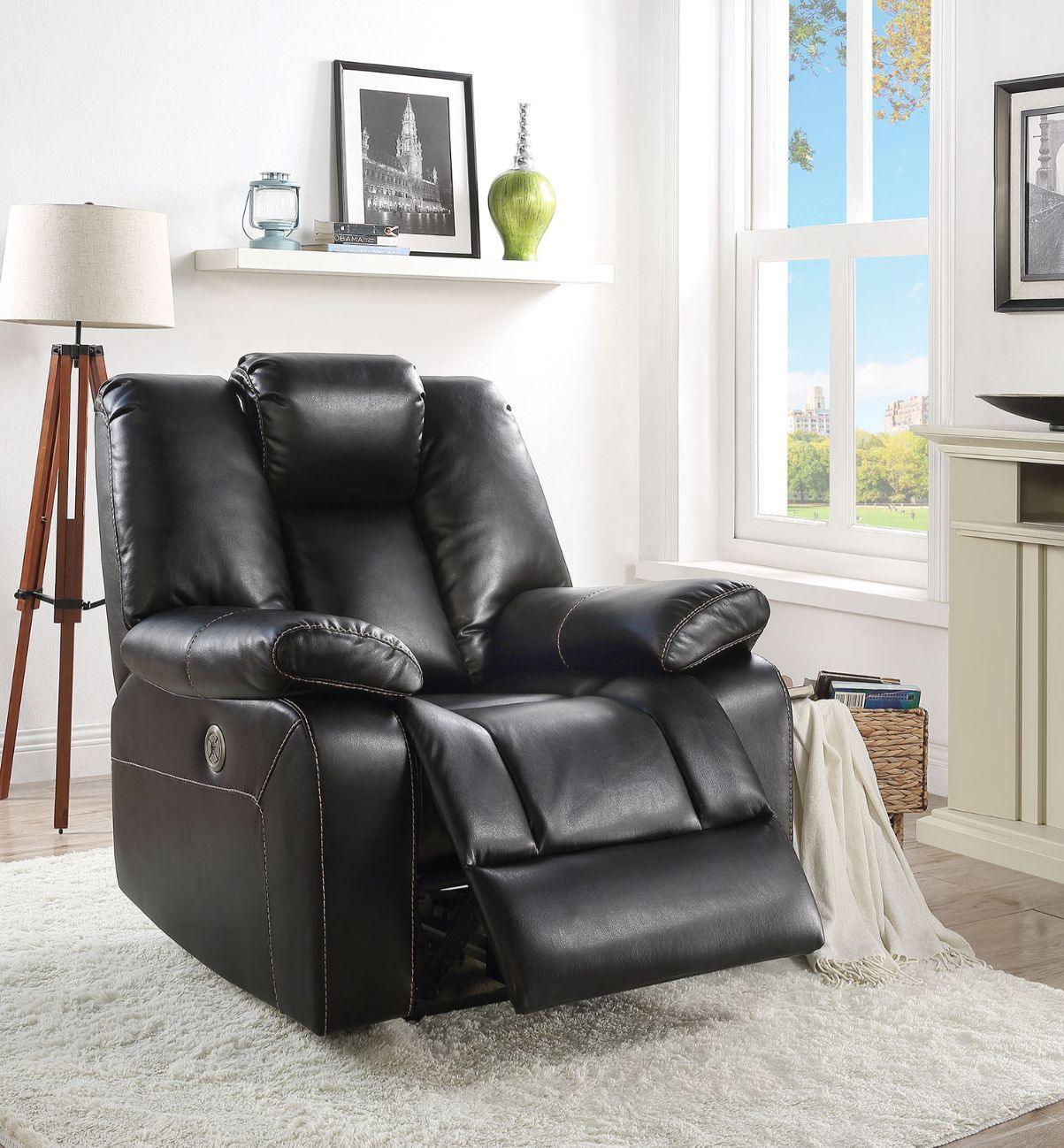 ACME - Jailene - Recliner - Black Leather-Aire - 5th Avenue Furniture