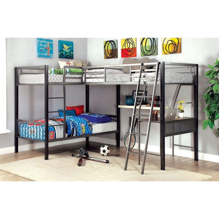 Furniture of America - Ballarat - Triple Twin Bunk Bed With Desk - Silver - 5th Avenue Furniture