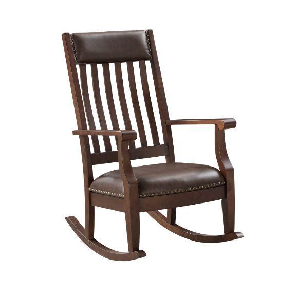 ACME - Raina - Rocking Chair - Brown PU & Walnut Finish - 5th Avenue Furniture