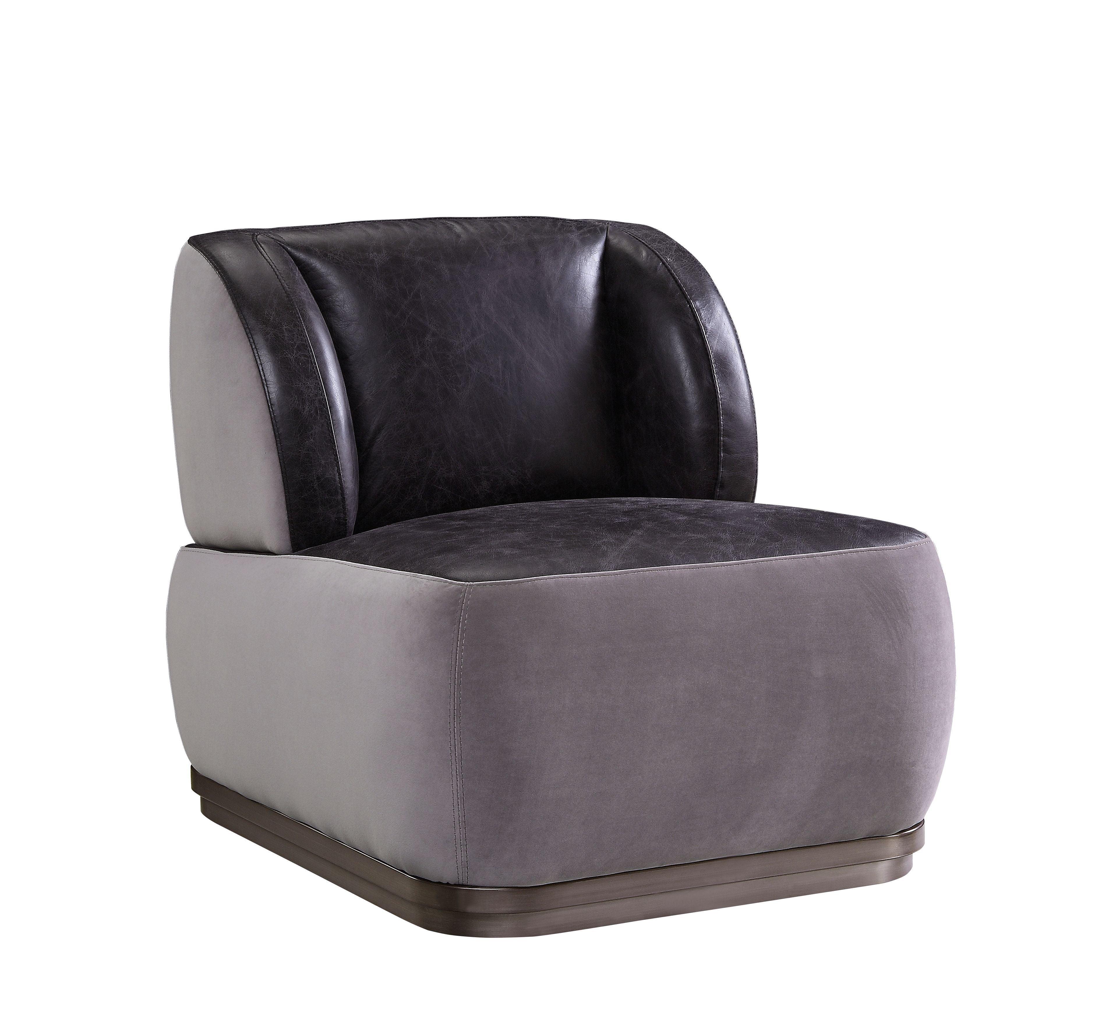 ACME - Decapree - Accent Chair - Antique Slate Top Grain Leather & Gray Velvet - 5th Avenue Furniture