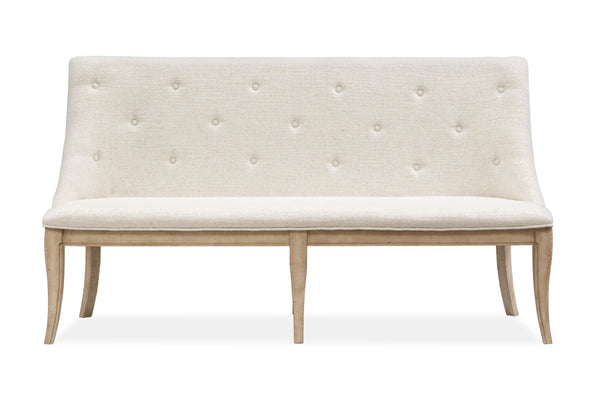 Magnussen Furniture - Harlow - Dining Bench With Upholstered Seat & Back - Weathered Bisque - 5th Avenue Furniture