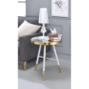 ACME - Mazon - End Table - Antique Brass/White & Smoky Mirror - 5th Avenue Furniture