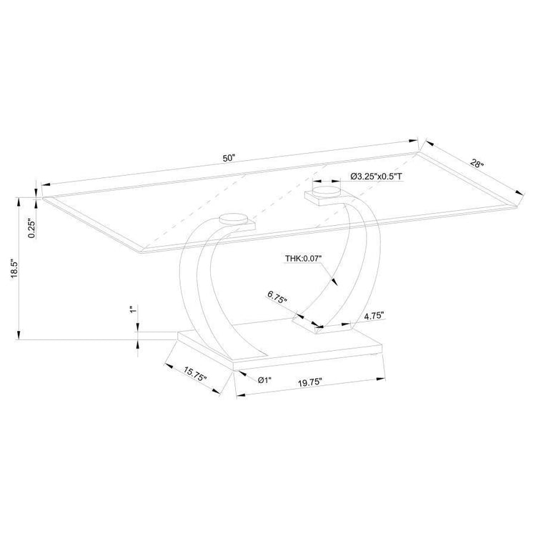 CoasterEssence - Pruitt - Glass Top Coffee Table - Clear And Satin - 5th Avenue Furniture