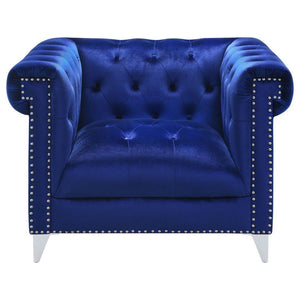 CoasterEssence - Bleker - Tufted Tuxedo Arm Chair - Blue - 5th Avenue Furniture