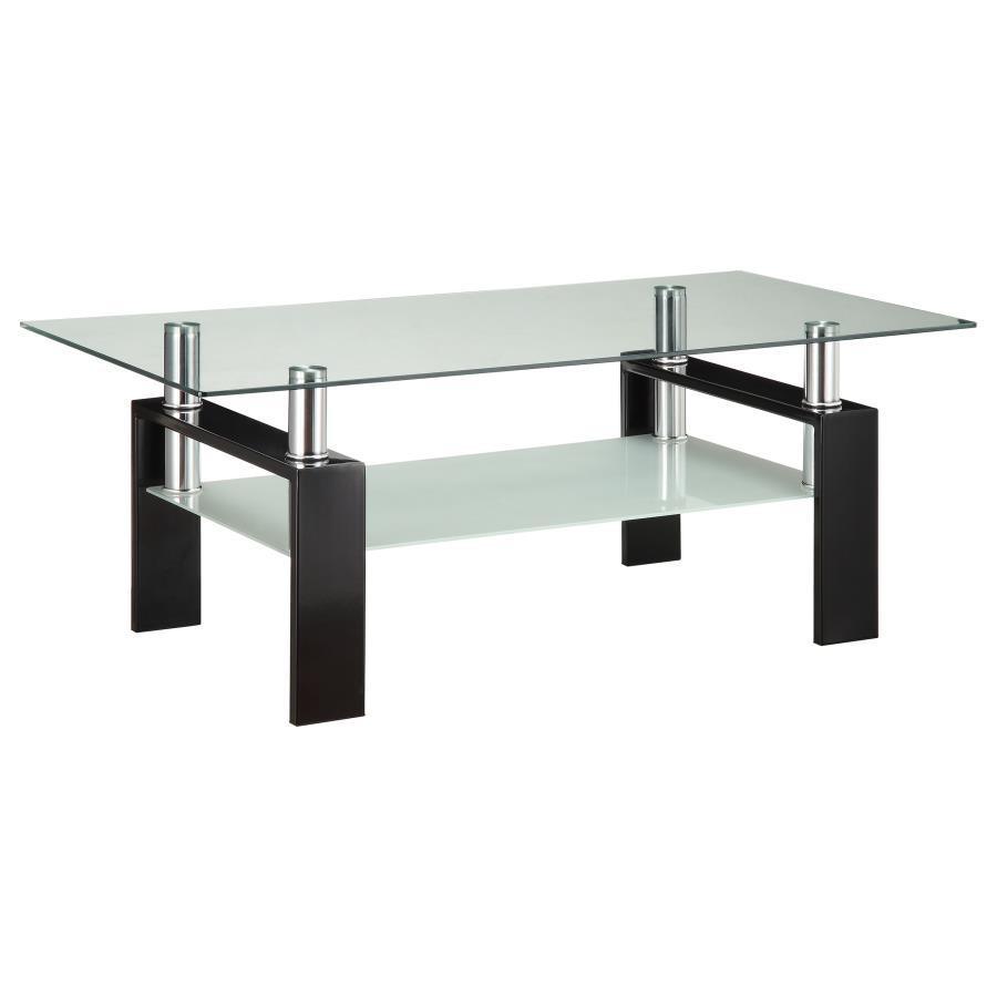 CoasterEveryday - Dyer - Tempered Glass Coffee Table With Shelf - Black - 5th Avenue Furniture