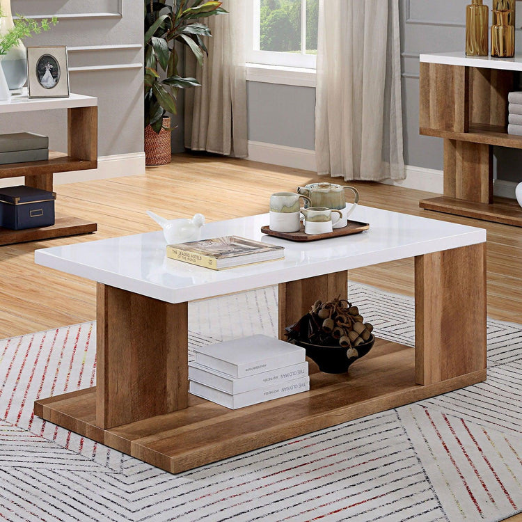 Furniture of America - Majken - Coffee Table - White / Natural Tone - 5th Avenue Furniture