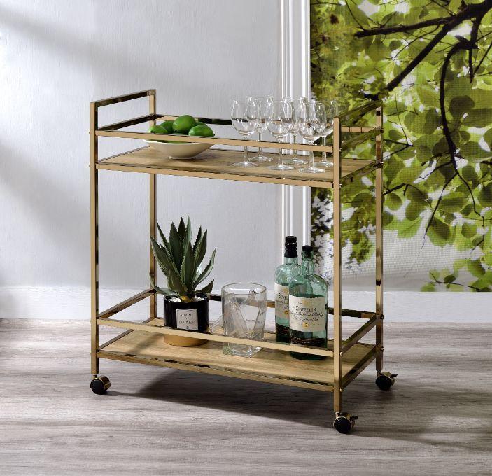 ACME - Barb - Serving Cart - Natural & Champagne Finish - 5th Avenue Furniture