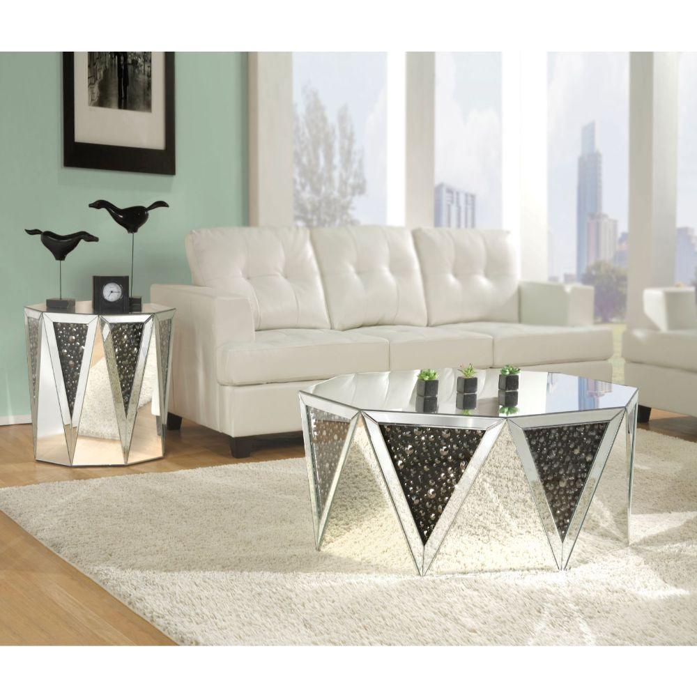 ACME - Noor - Coffee Table - Mirrored & Faux Gemstones - 5th Avenue Furniture