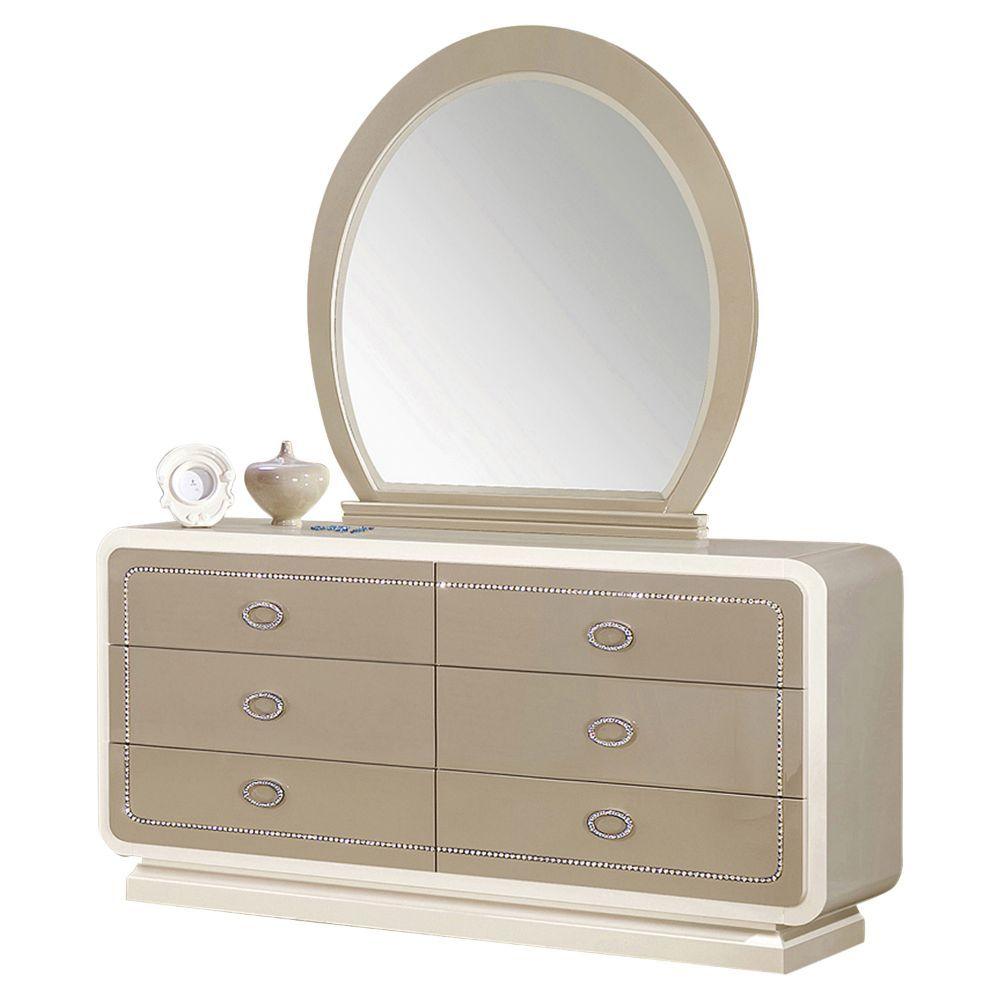 ACME - Allendale - Mirror - Ivory & Latte High Gloss - 5th Avenue Furniture