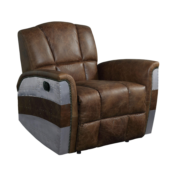 ACME - Brancaster - Recliner - Retro Brown Top Grain Leather & Aluminum - 5th Avenue Furniture