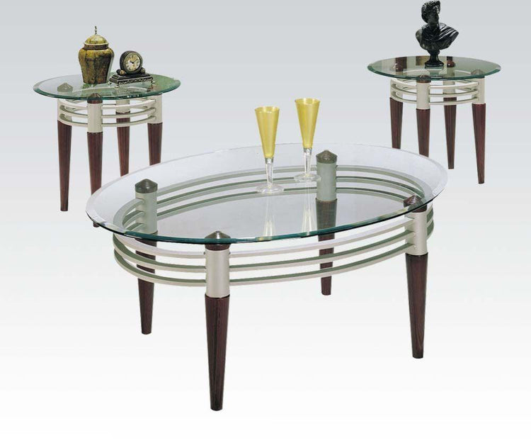 ACME - Marseille - Coffee Table - Cherry, Silver & Clear Glass - 5th Avenue Furniture