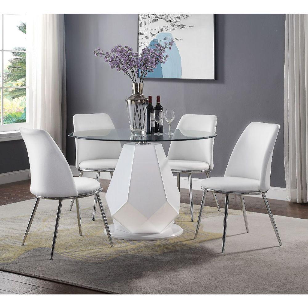 ACME - Chara - Dining Table - White High Gloss & Clear Glass Top - 5th Avenue Furniture