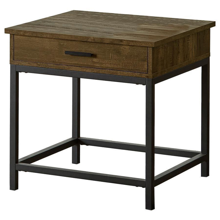 CoasterEssence - Byers - Square 1-Drawer End Table - Brown Oak And Sandy Black - 5th Avenue Furniture