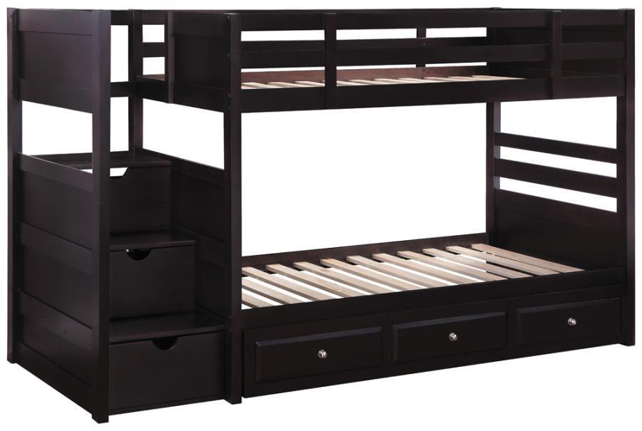 CoasterEssence - Elliott - Twin Over Twin Stairway Bunk Bed - Cappuccino - 5th Avenue Furniture