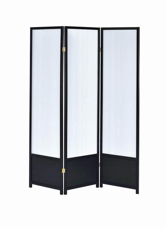 CoasterEveryday - Calix - 3-Panel Folding Floor Screen - Translucent And Black - 5th Avenue Furniture