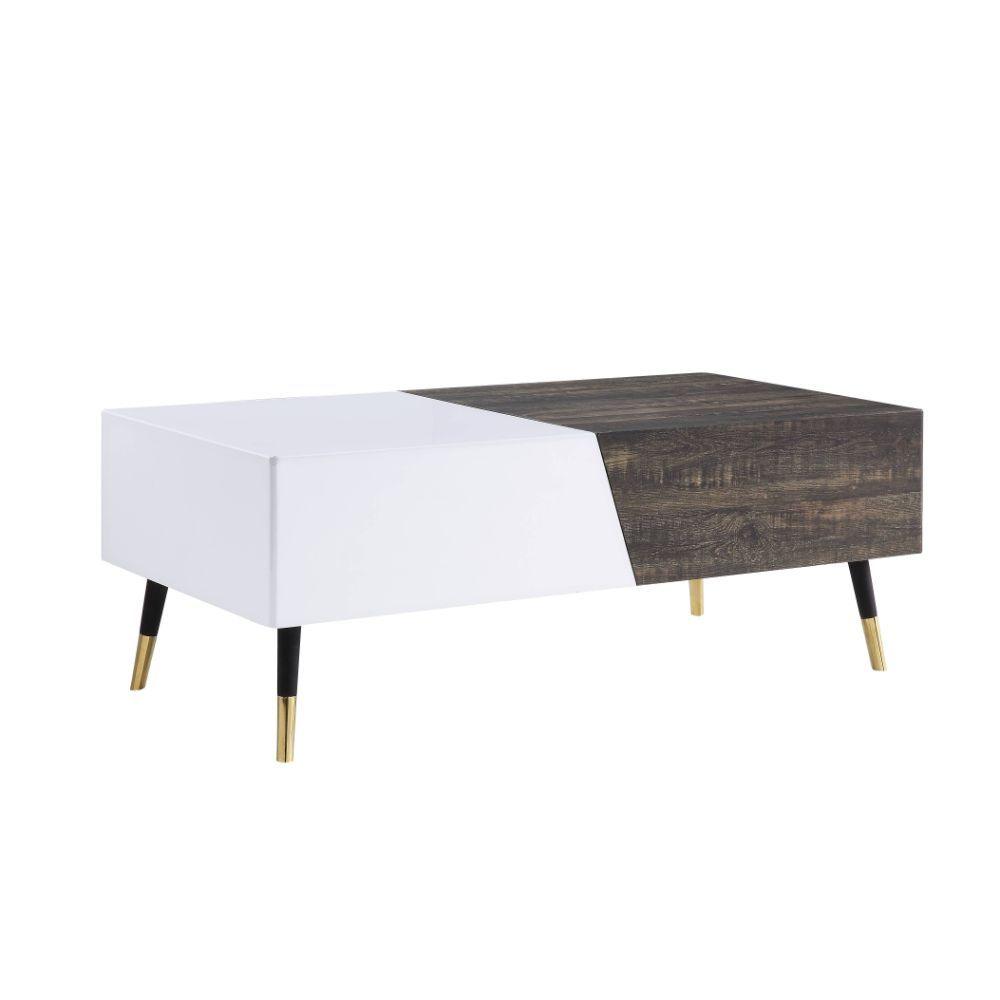 ACME - Orion - Coffee Table - White High Gloss & Rustic Oak - 5th Avenue Furniture