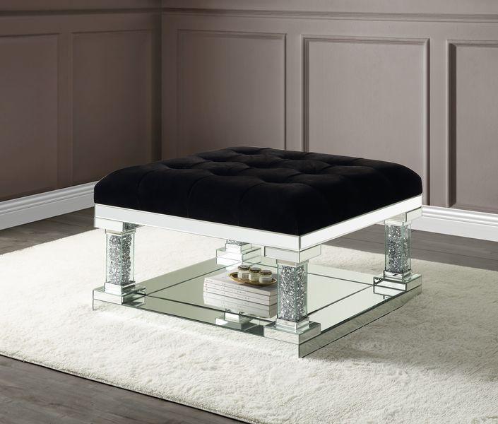 ACME - Noralie - Ottoman - Mirrored & Faux Diamonds - 18" - 5th Avenue Furniture