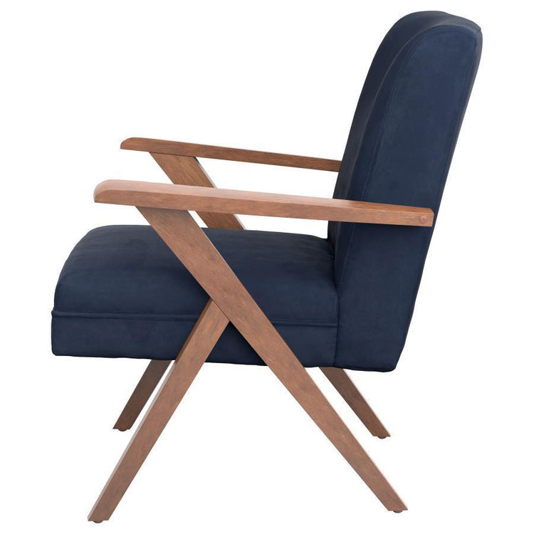 CoasterEssence - Cheryl - Wooden Arms Accent Chair - Dark Blue And Walnut - 5th Avenue Furniture