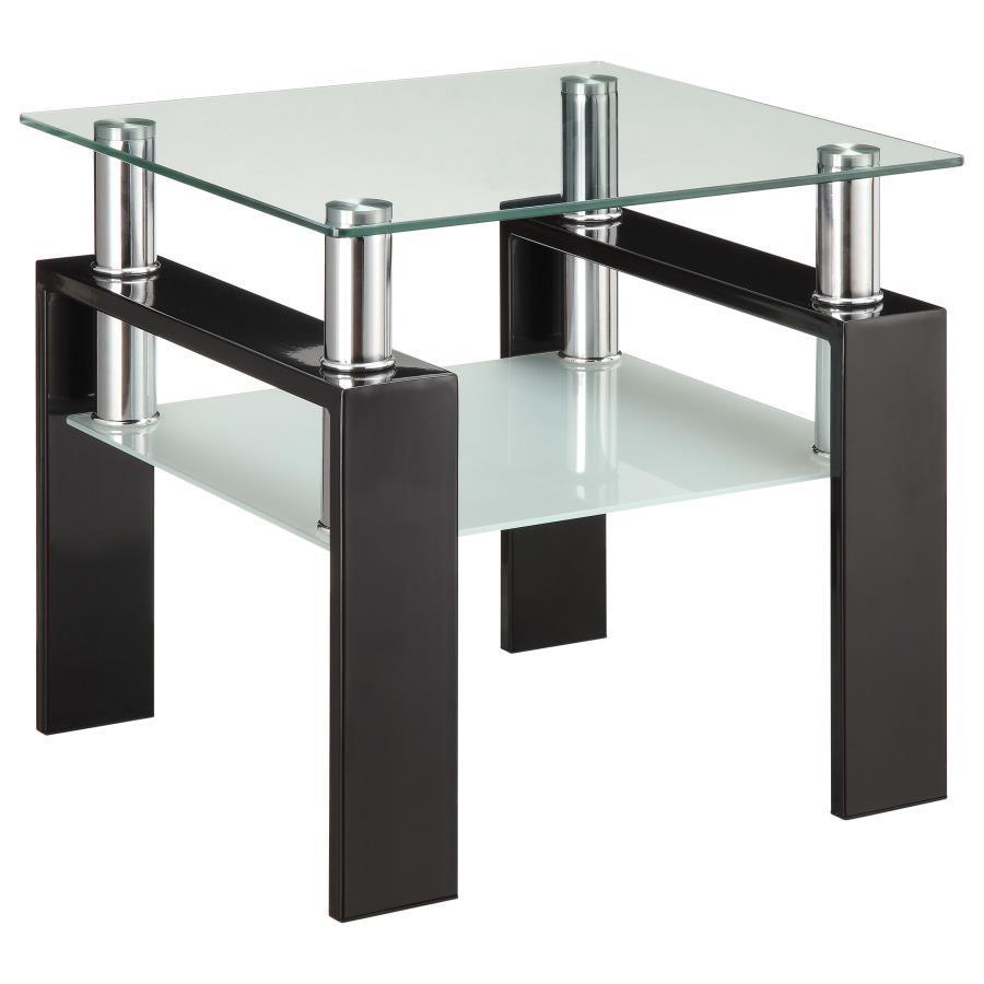 CoasterEveryday - Dyer - Tempered Glass End Table With Shelf - Black - 5th Avenue Furniture