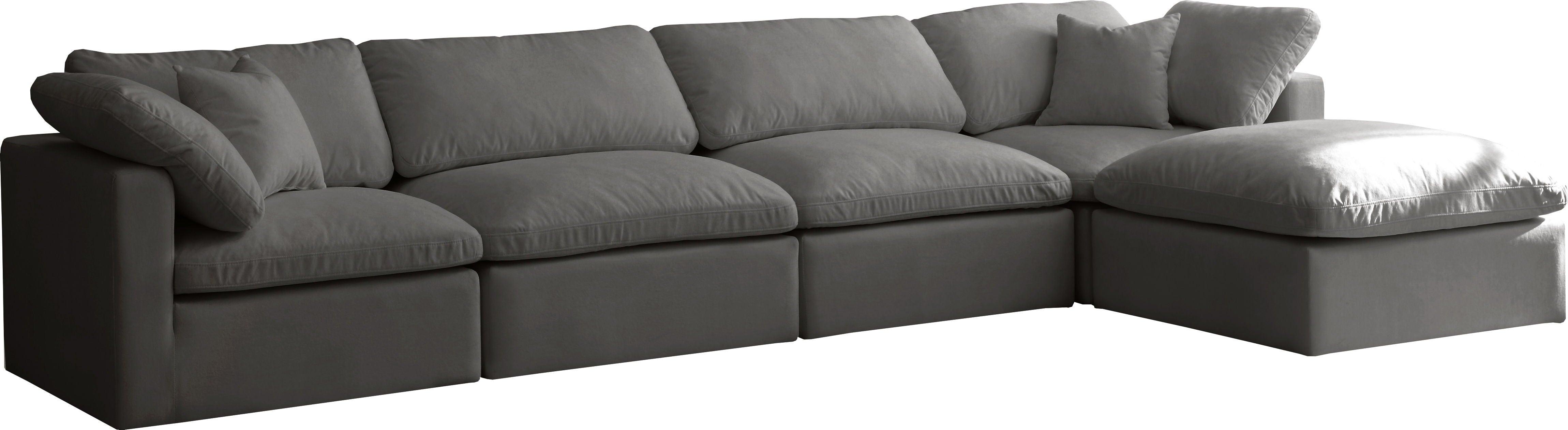 Meridian Furniture - Plush - Velvet Standart Comfort Modular Sectional 4 Piece - Grey - Fabric - 5th Avenue Furniture