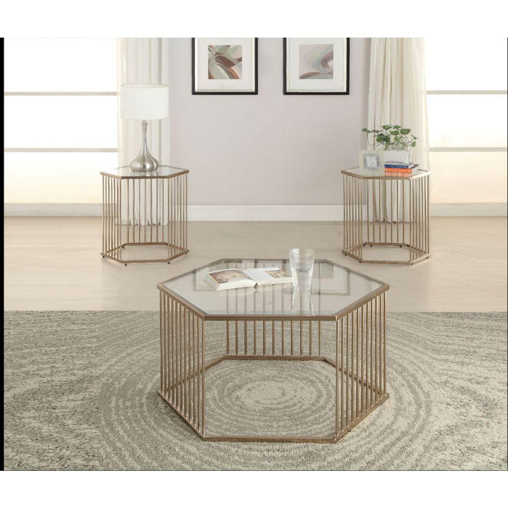 ACME - Oaklie - Coffee Table - Champagne & Clear Glass - 5th Avenue Furniture