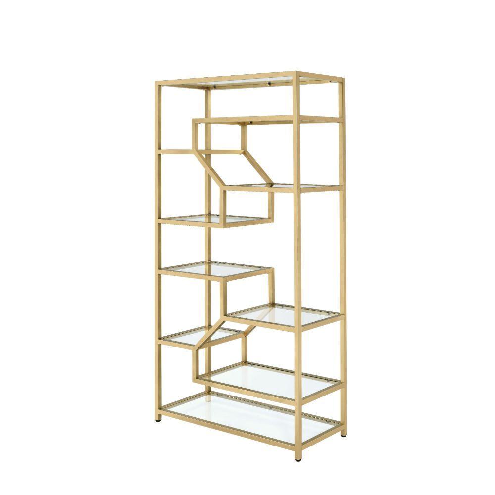 ACME - Lecanga- Bookshelf - Gold & Clear Glass - 5th Avenue Furniture