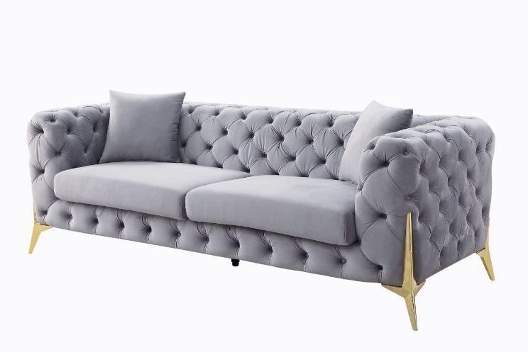 ACME - Jelanea - Sofa - Gray Velvet & Gold Finish - 30" - 5th Avenue Furniture