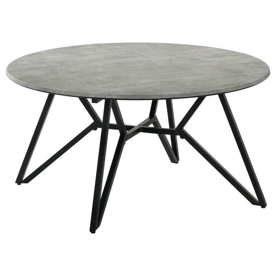 CoasterEveryday - Hadi - Round Coffee Table With Hairpin Legs - Cement And Gunmetal - 5th Avenue Furniture