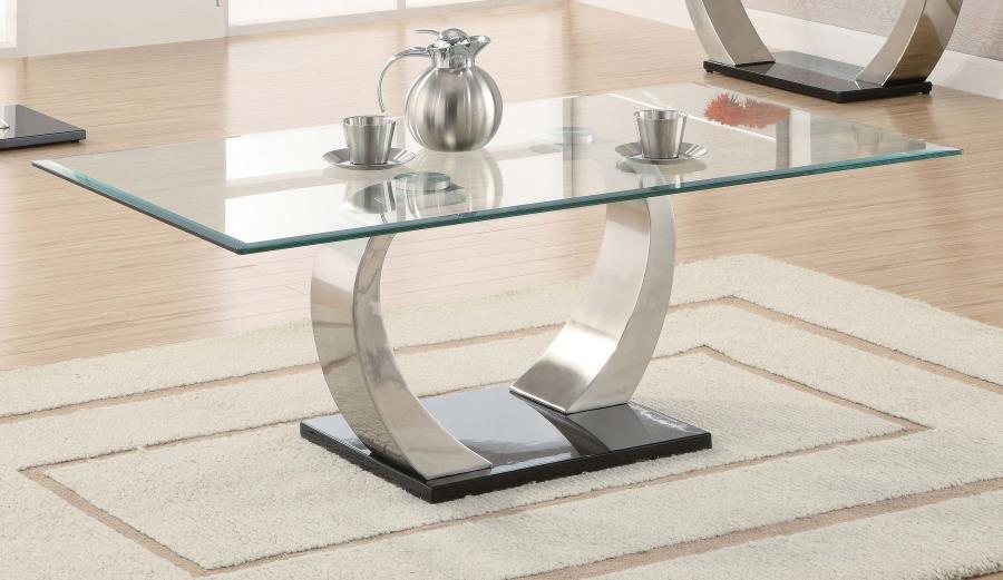 CoasterEssence - Pruitt - Glass Top Coffee Table - Clear And Satin - 5th Avenue Furniture