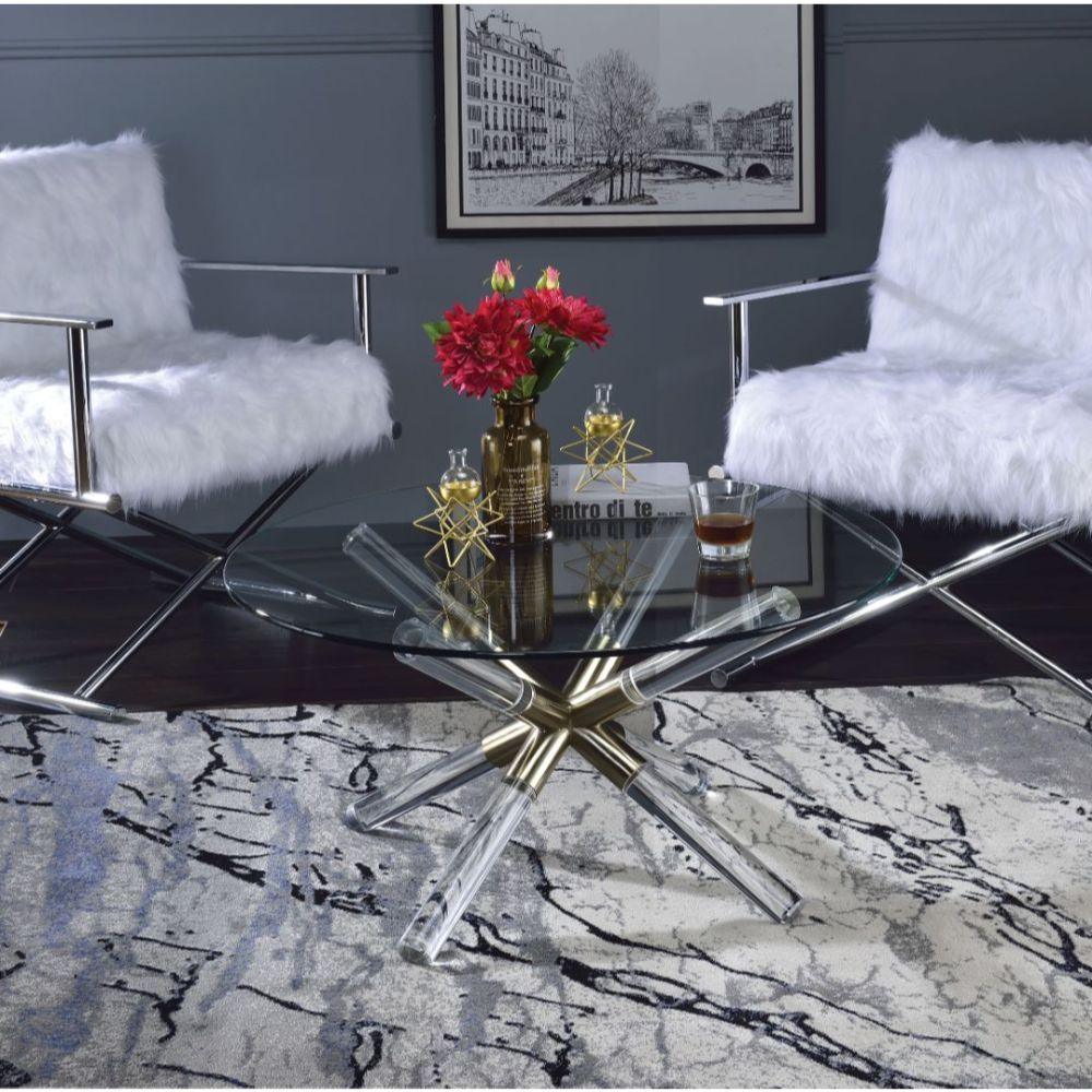 ACME - Kalani - Coffee Table - Gold/Clear Acrylic & Clear Glass - 5th Avenue Furniture