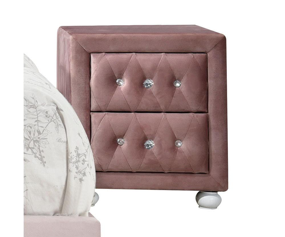 ACME - Reggie - Nightstand - Pink Fabric - 5th Avenue Furniture