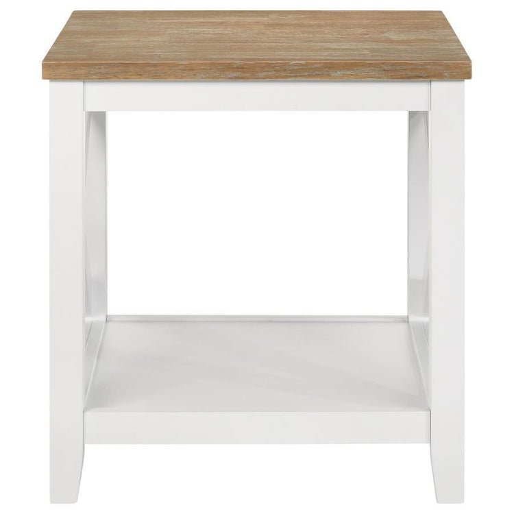 Coaster Fine Furniture - Maisy - Square Wooden End Table With Shelf - Brown And White - 5th Avenue Furniture