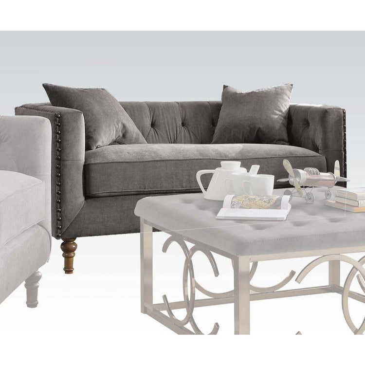 ACME - Sidonia - Loveseat - Gray Velvet - 5th Avenue Furniture