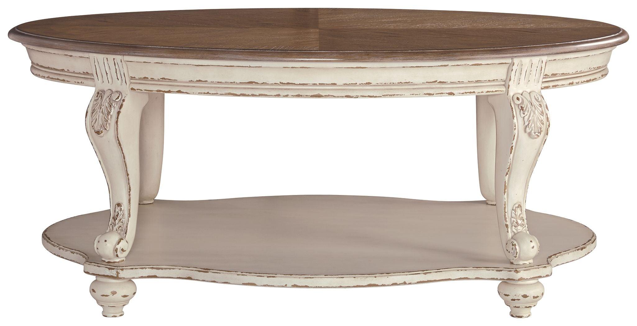 Ashley Furniture - Realyn - White / Brown - Oval Cocktail Table - 5th Avenue Furniture