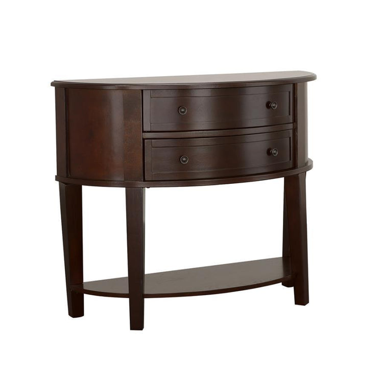 CoasterEssence - Diane - 2-Drawer Demilune Shape Console Table - Cappuccino - 5th Avenue Furniture