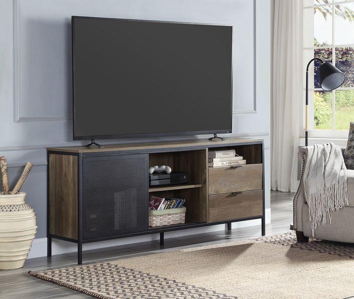 ACME - Nantan - TV Stand - Rustic Oak & Black Finish - 28" - 5th Avenue Furniture