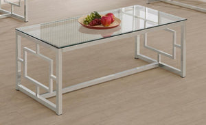 CoasterEssence - Merced - Rectangle Glass Top Coffee Table - Nickel - 5th Avenue Furniture