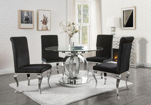 ACME - Ornat - Dining Table - Clear Glass, Mirrored & Faux Diamonds - 30" - 5th Avenue Furniture