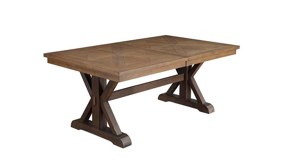 ACME - Pascaline - Dining Table - Gray Fabric, Rustic Brown & Oak Finish - 5th Avenue Furniture