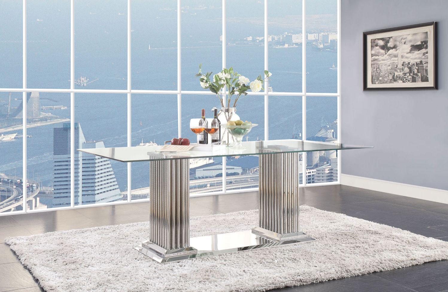 ACME - Cyrene - Dining Table - Stainless Steel & Clear Glass - 5th Avenue Furniture