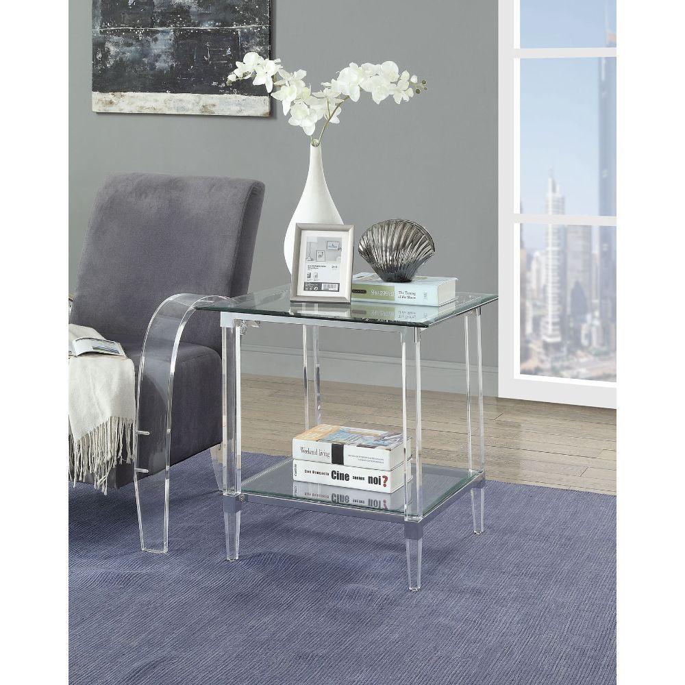 ACME - Polyanthus - End Table - Clear Acrylic, Chrome & Clear Glass - 24" - 5th Avenue Furniture