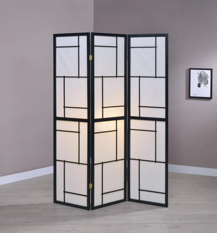 CoasterEveryday - Damis - 3-Panel Folding Floor Screen - Black And White - 5th Avenue Furniture